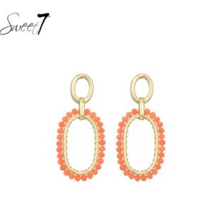 Sweet 7  Oorbellen - Ovaal met pareltjes oranje