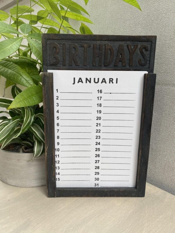 Houten kalender black wash 28 x 18 cm